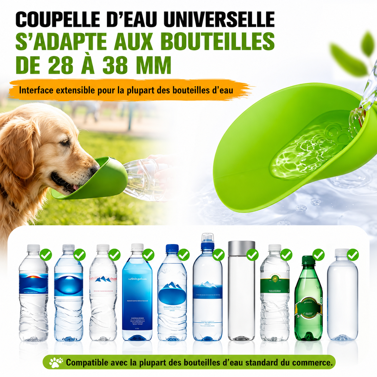 Coupelle d'Eau Portable pour Chien | Compatible avec les Bouteilles Standard