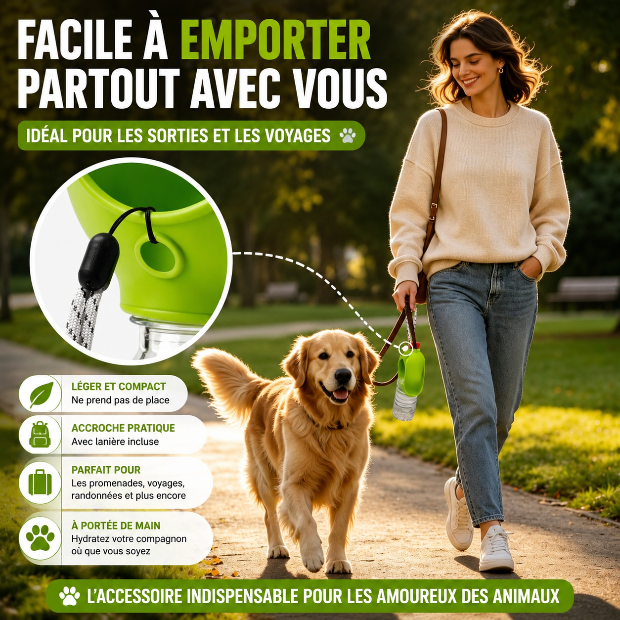 Coupelle d'Eau Portable pour Chien | Compatible avec les Bouteilles Standard