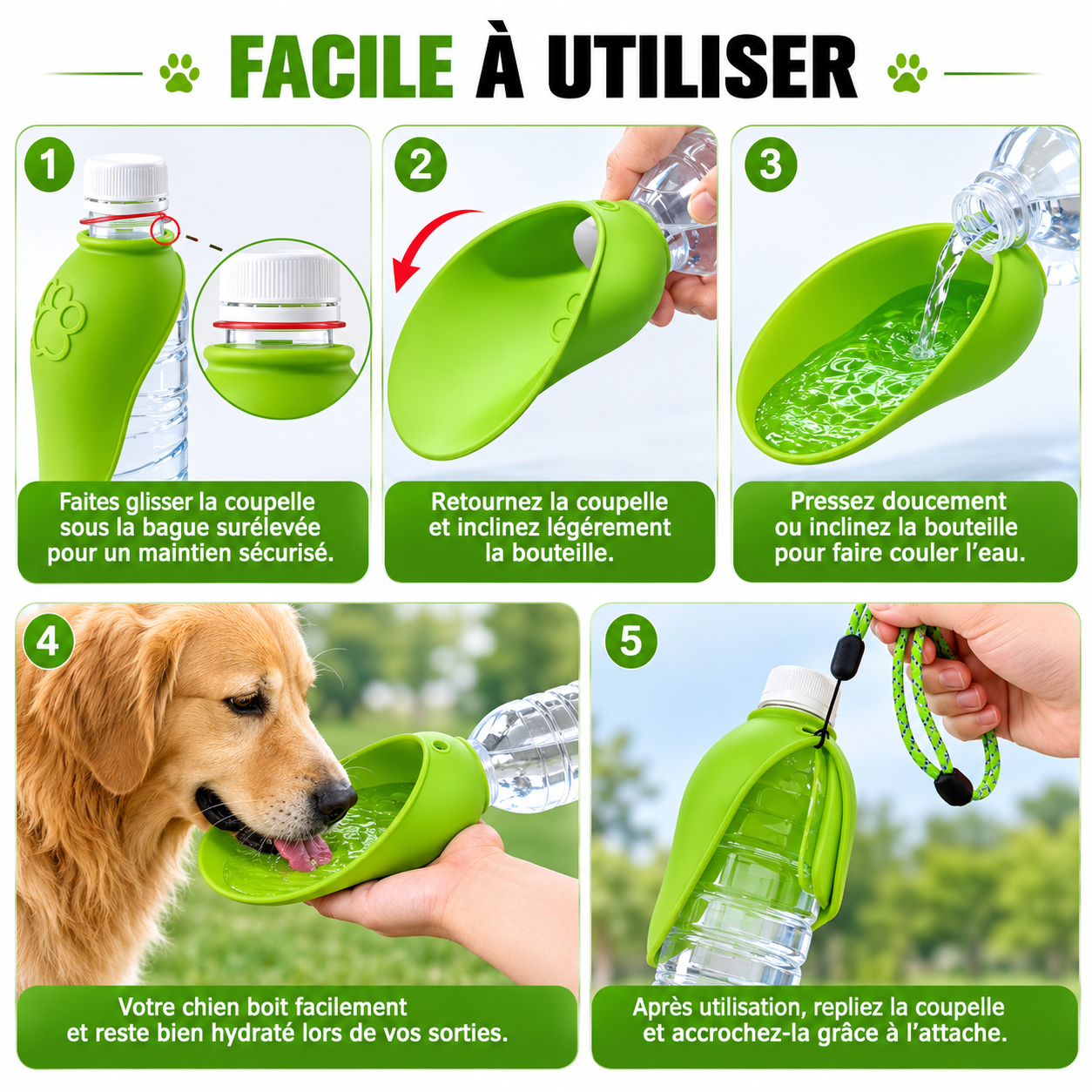 Coupelle d'Eau Portable pour Chien | Compatible avec les Bouteilles Standard